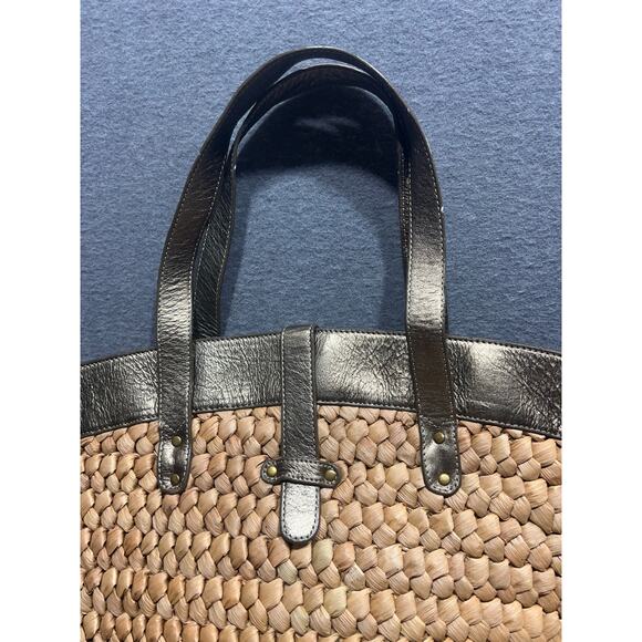 J. Crew Provence Large Straw Vacation Tote Bag Leather Straps Cotton Lining - Picture 6 of 12